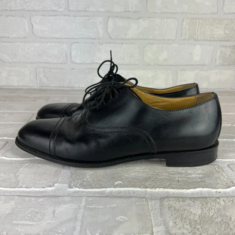 Mario Fagni Oxford Dress Shoes Mens 8.5 Black Leather Cap Toe Classic Lace Italy